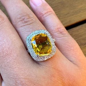 Large Square Yellow Sapphire 925 Silver Stamped Ring